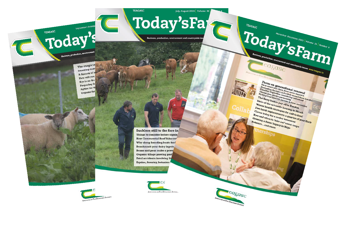 A colloage of three Todays Farm covers from July to December 2025