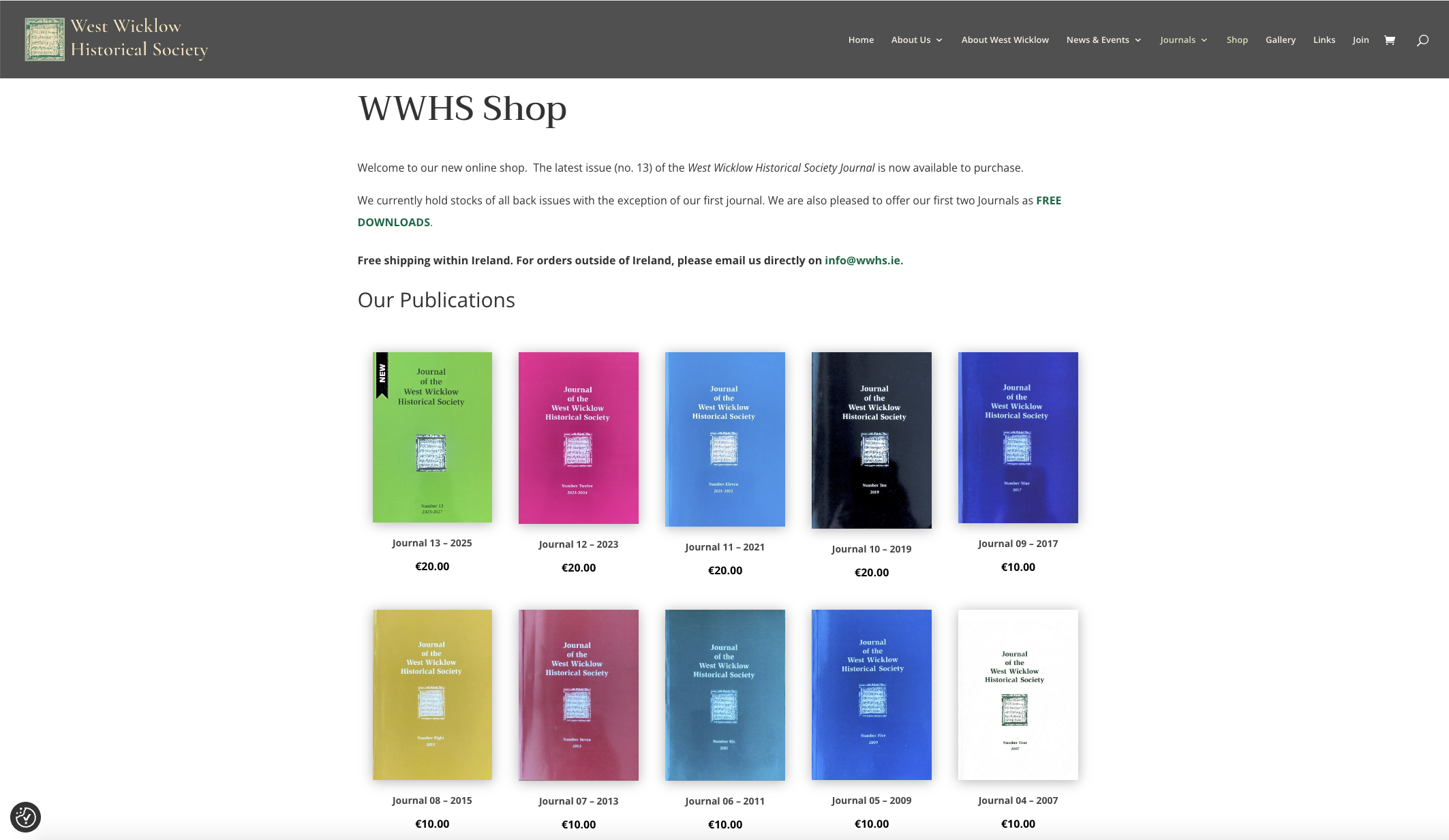 wwhs-ecommerce-layer Screenshot of West Wicklow Historical Society shop 2026